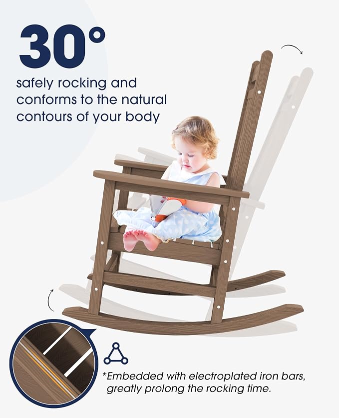 KINGYES Oversized Outdoor Rocking Chair Set of 4, All-Weather Patio Rocking - Image 5