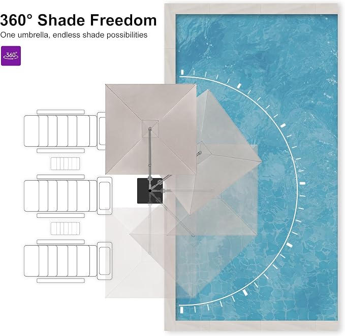 PURPLE LEAF Patio Umbrella 9' X 9' Rectangle Cantilever Umbrella Large Aluminum - Image 5