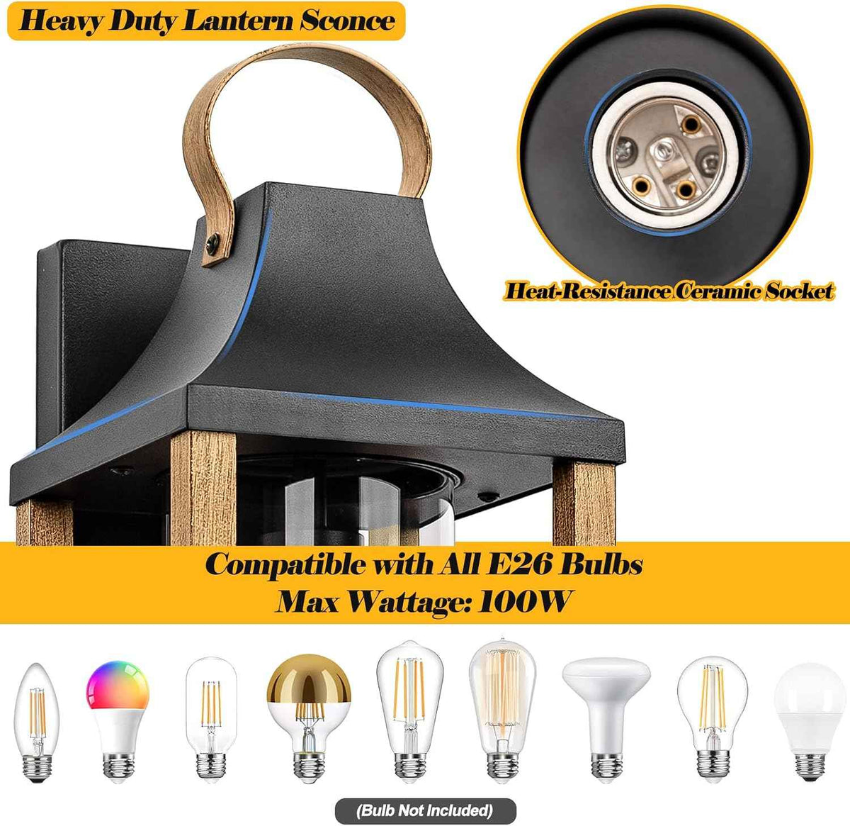 Outdoor Wall Light Rustic Wood Cylindrical Glass 17” Large | 1 Pack Exterior Wall Sconce, Farmhouse Porch Light Fixture Outside IP65 Waterproof, Patio Porch Courtyard, ETL List