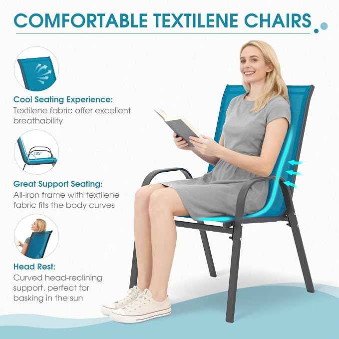 Outdoor Stackable Chairs Set of 6, Stacking Patio Chairs