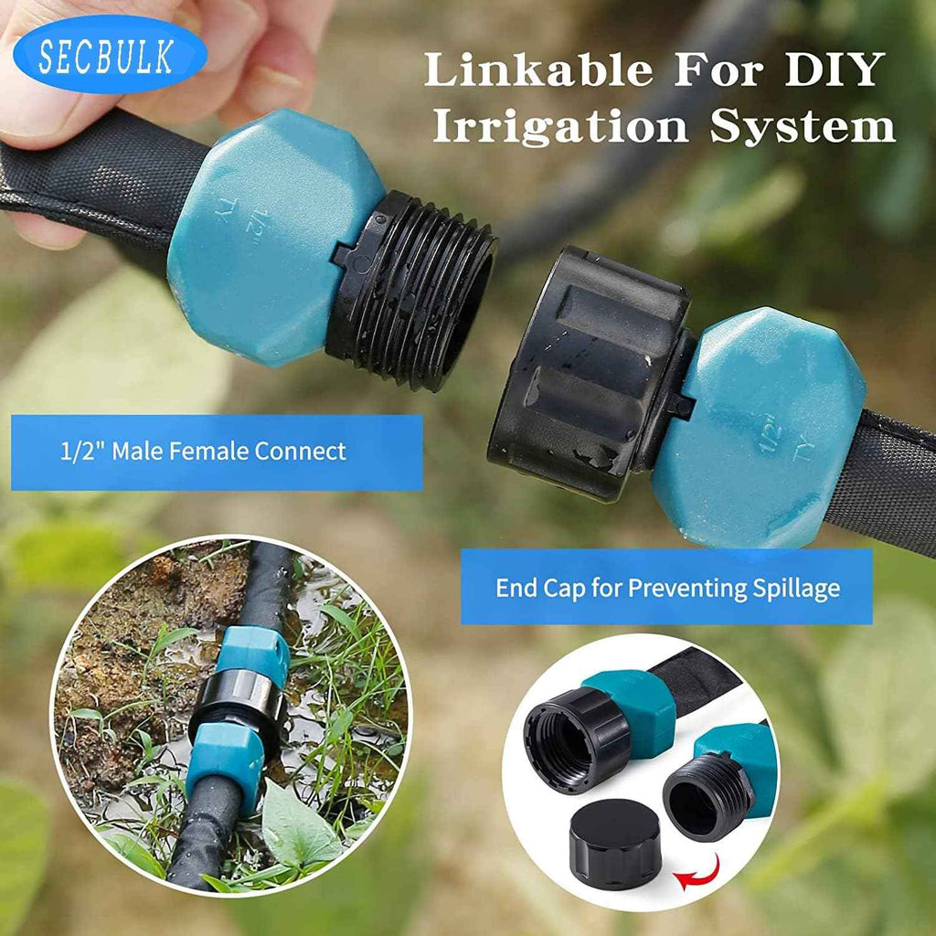 Secbulk 2026 Flat Soaker Hose 100 ft for Garden, 100' (50ft x 2) Linkable Drip Hose Diy Garden Irrigation System Saving 80% Water, Dual-layer Leak-free Design Water Hose with Holes