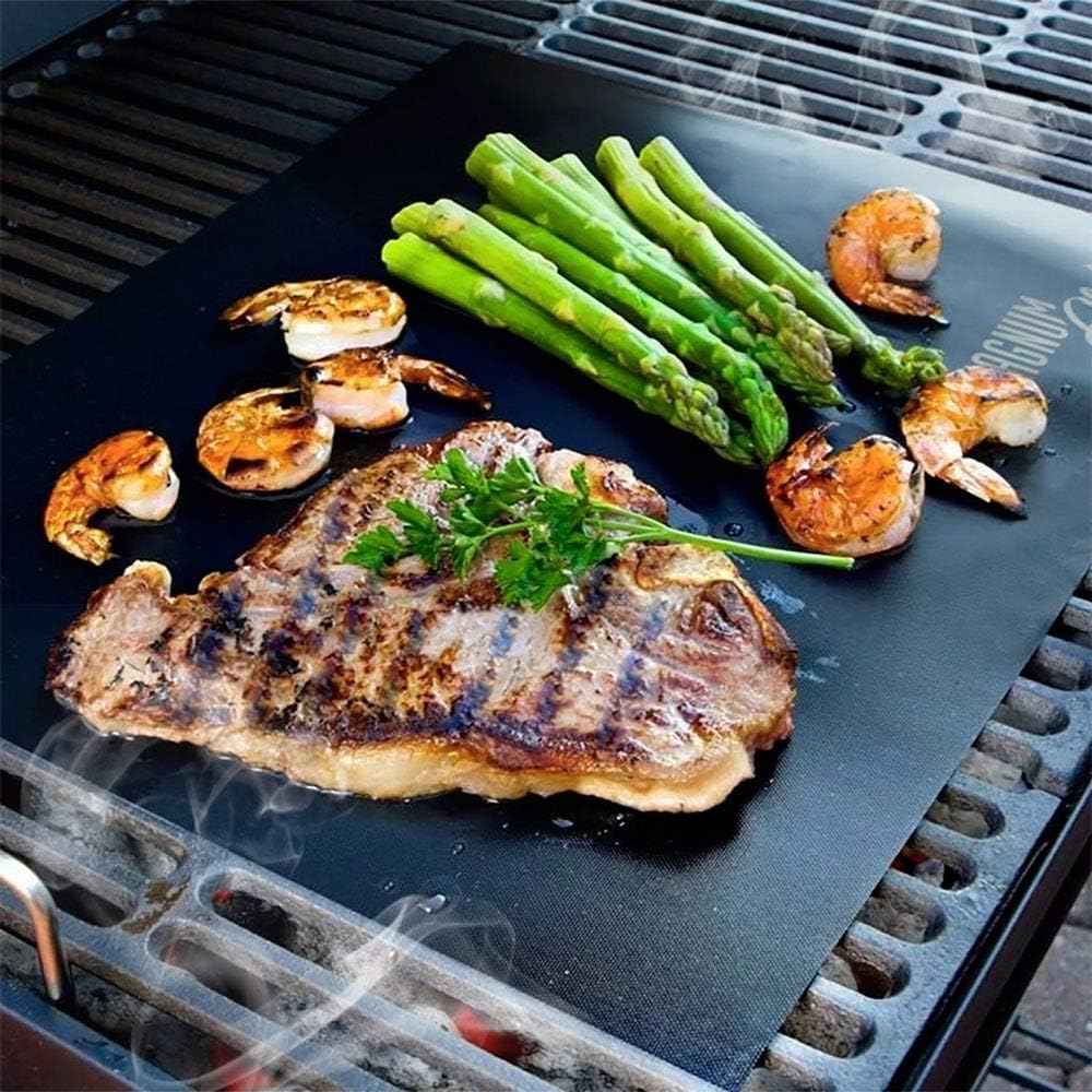 BBQ Tools | 18" Tongs & Spatula | Grill Mat | 2 Magnetic Hooks | Heavy-Duty Metal Tongs and Spatula, 2 Strong Magnetic Hooks for Grill-Side Hanging, Reusable BBQ Grill Mat