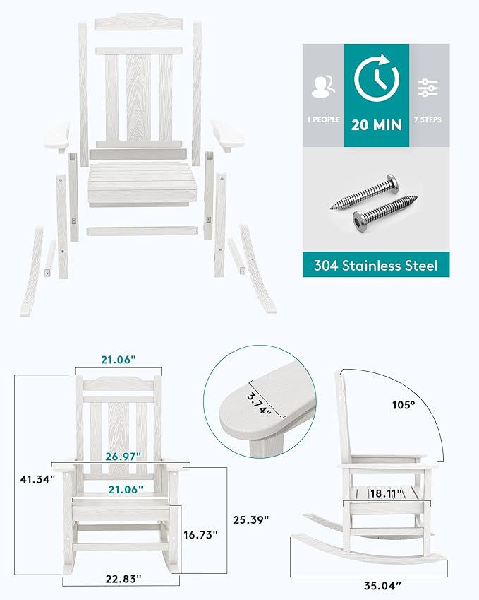 SERWALL Outdoor Rocking Chair Set of 6, Patio Rocking Chair Sets, HDPE Rocking - Image 4