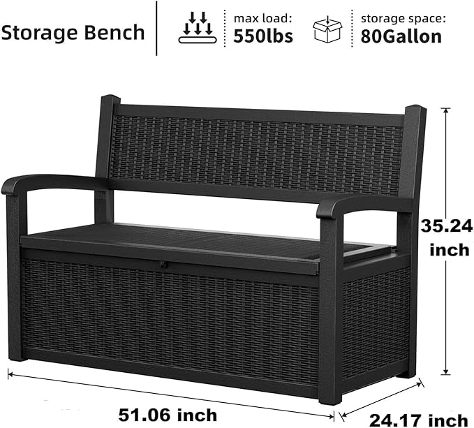 80 Gallon Outdoor Storage Bench Deck Box Waterproof Lockable, Outdoor Storage - Image 6