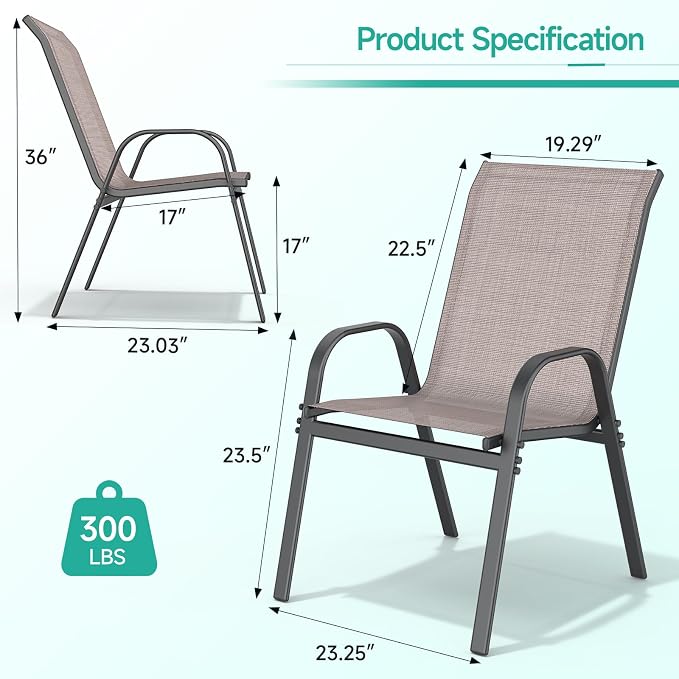 Patio Chairs Set of 4, Easily Set Up Stackable Outdoor Dining Chairs - Image 3
