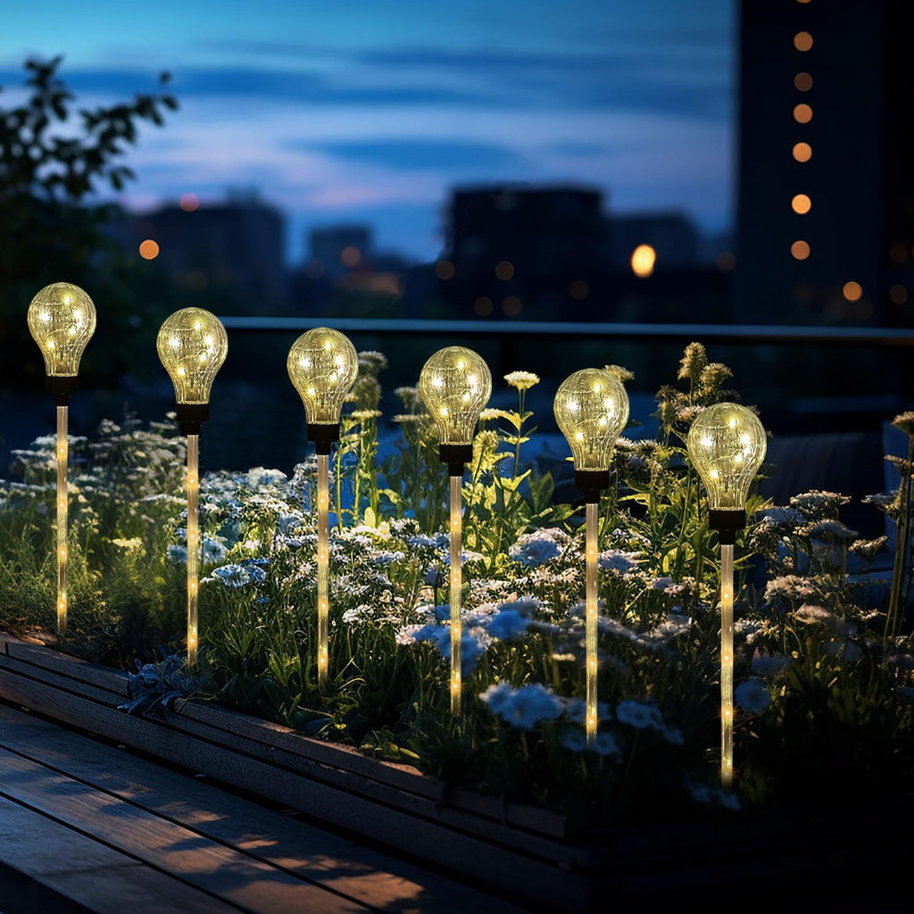 Huacenmy Solar Lights Outdoor Garden Decorative Waterproof 6 Pack Bulb Lights Outside Solar Pathway Lights for Garden Home Christmas Landscape Path Yard Lawn Driveway Flowerbed Decor - Warm White