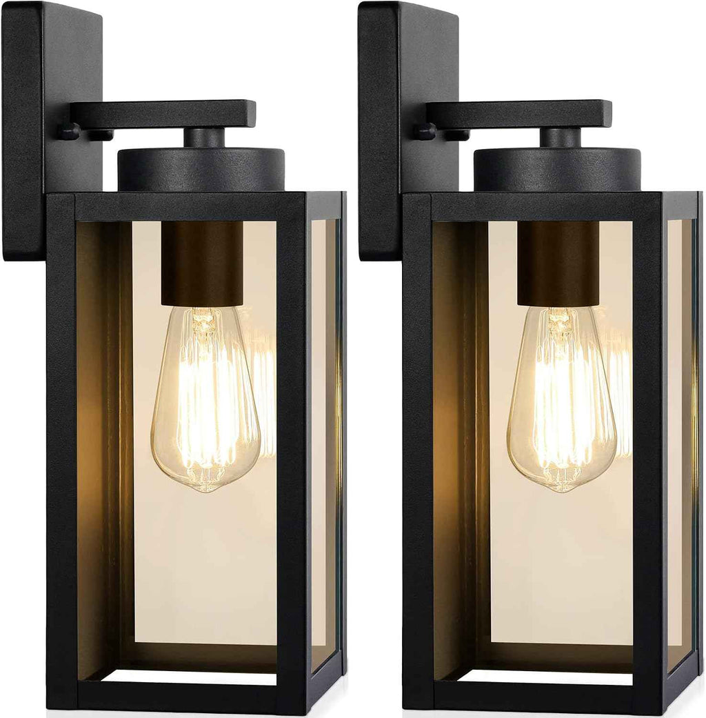 BesLowe Outdoor Wall Light Fixtures, Modern Black Exterior Wall Lanterns | Waterproof Metal Construction, Rust-resistant, Quick & Easy Installation, Clear Glass Shades & Standard E26 Socket