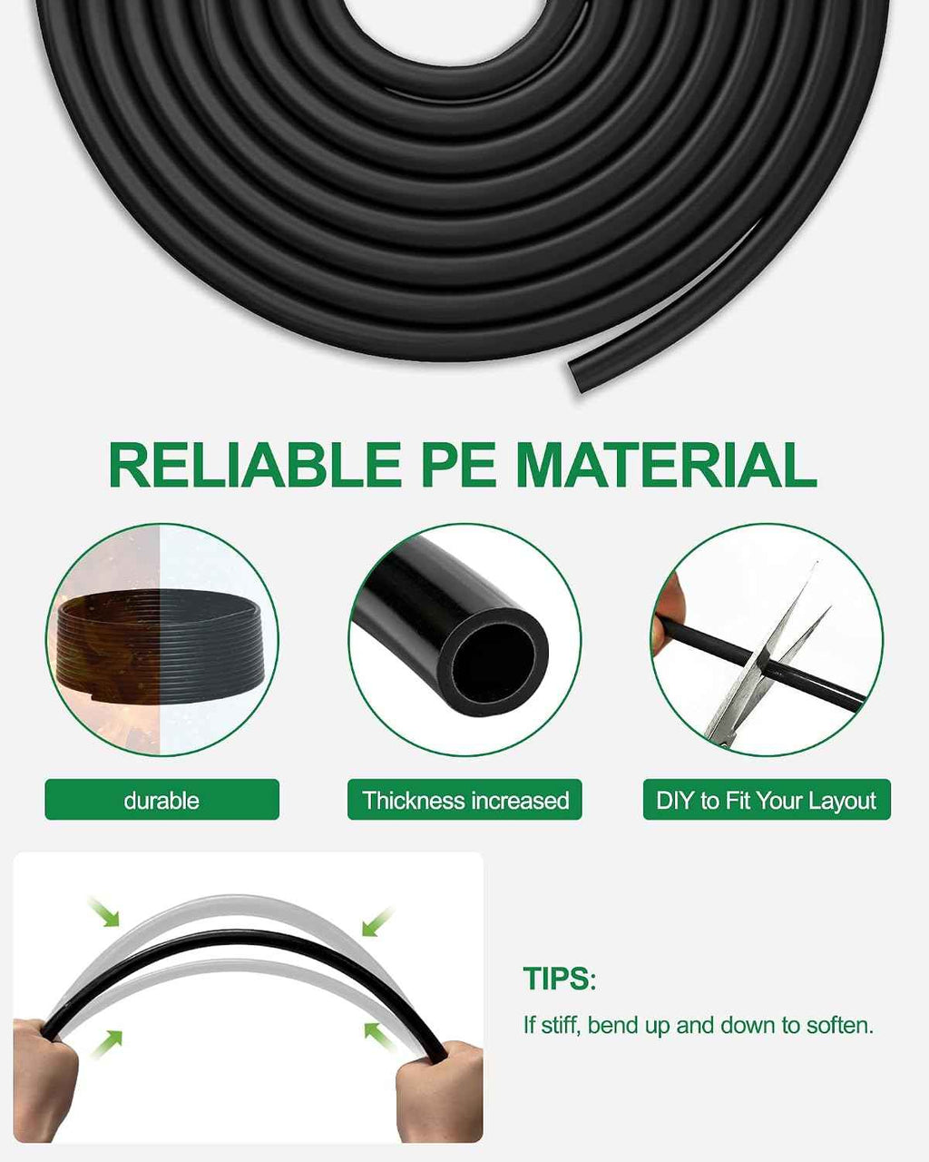 Drip Irrigation System for Garden, 180FT Tubing | Auto watering system with 1/2" & 1/3" tubing, dual faucet, adjustable nozzle emitters. For greenhouse, lawn, potted plants