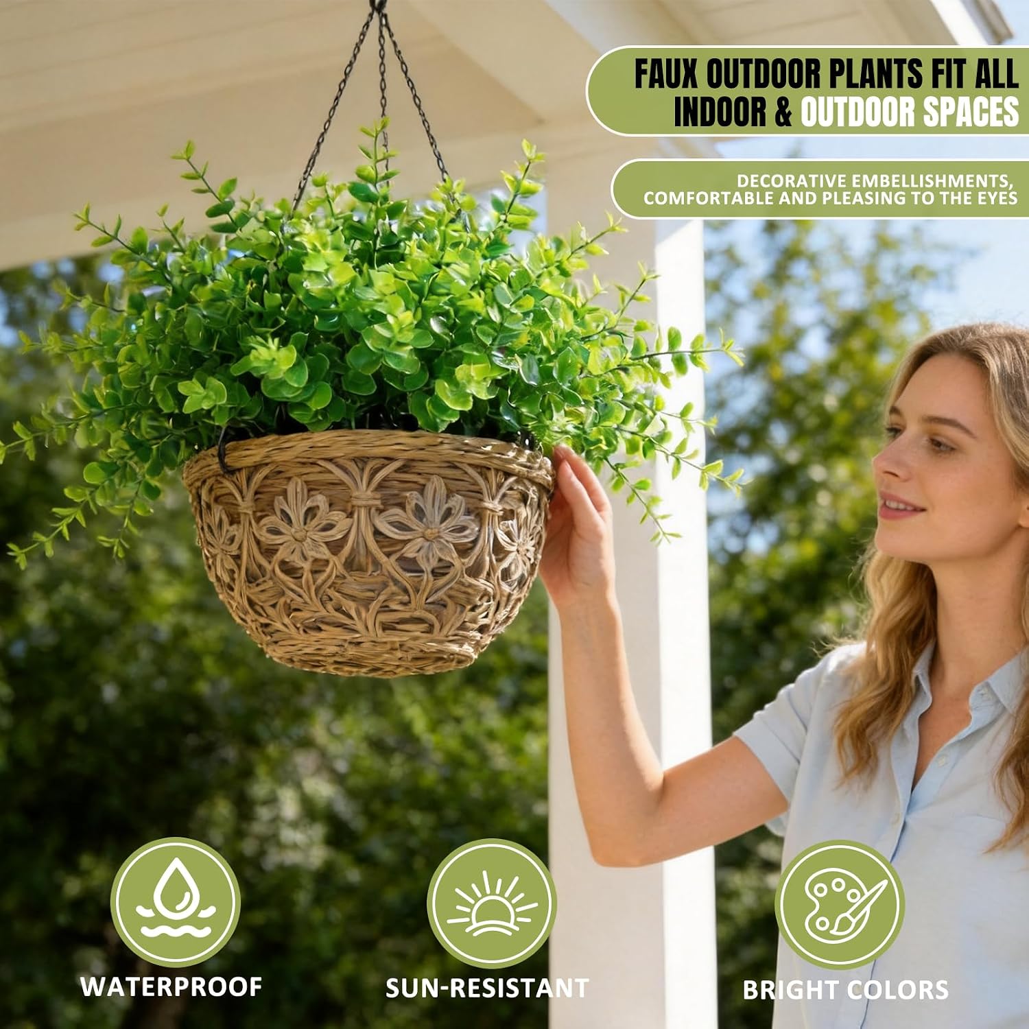 Outdoor Artificial Greenery Plants 8 Pcs UV Resistant Non-Fading Boxwood Shrubs Fake Bushes