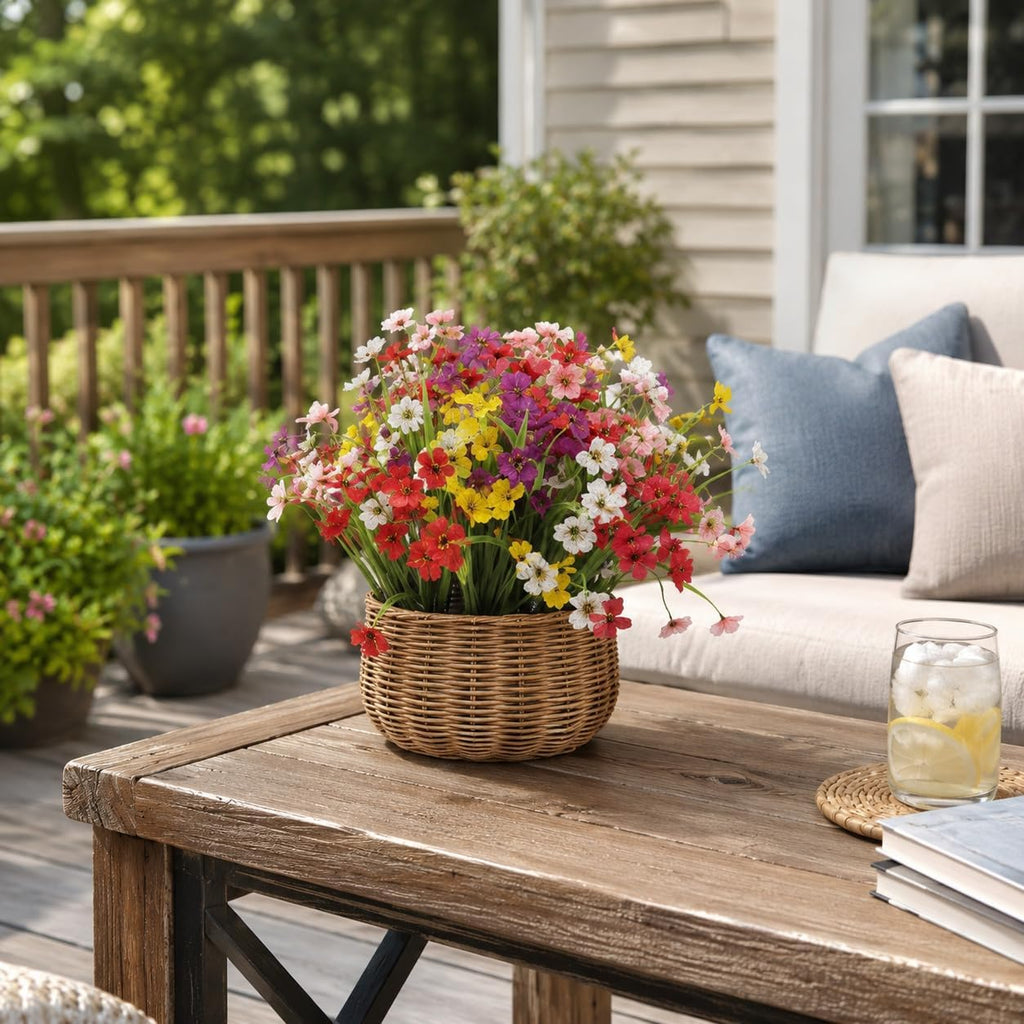 Artificial Flowers & Monkey Grass - 24 Pcs, Faux Floral Greenery 6 Colors | Flexible Stems for Easy Arrangement, Ideal for Planters, Porches, Patios & Farmhouse Decor. Pot & Window Box Not Included
