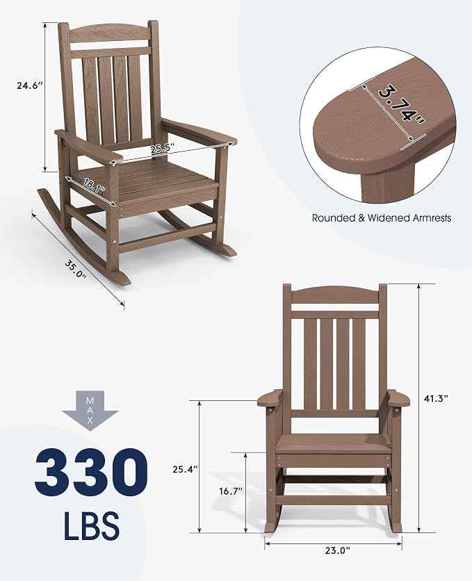 KINGYES Outdoor Rocking Chair Set of 2, High Density Polyethylene Patio Rocking