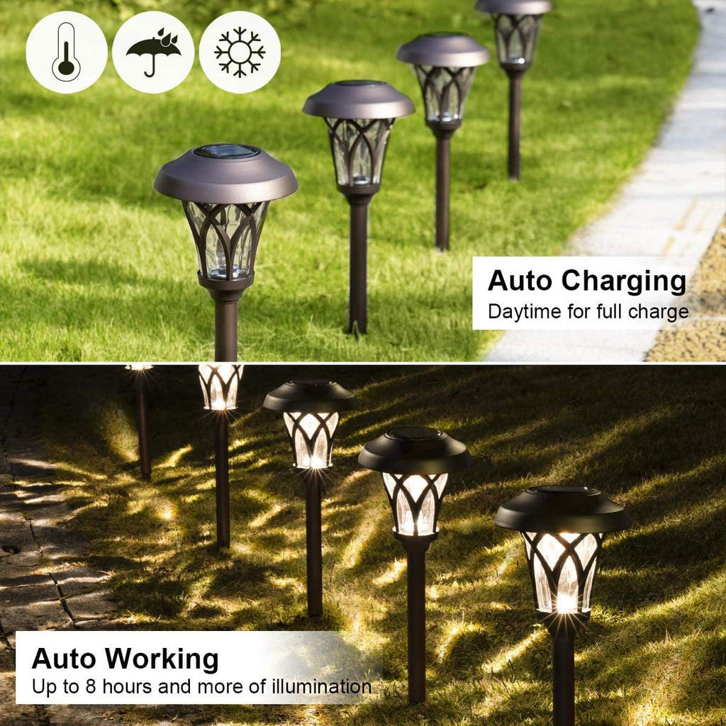 GIGALUMI Solar Pathway Lights Outdoor, Metal Glass & ABS Landscape Lights | 6 Pack Warm White Solar Powered Garden Lights Waterproof IP65, Outdoor Decor for Yard Patio Walkway Driveway (Brown)
