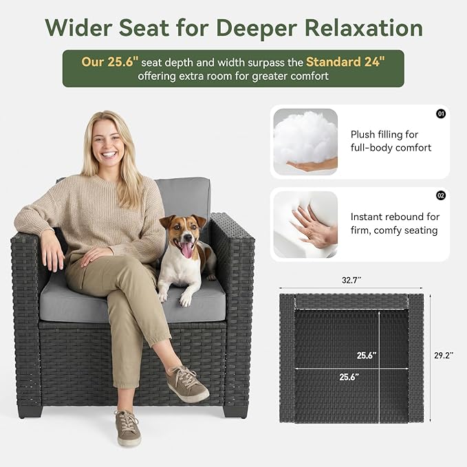 Aoxun 1 Piece Loveseats Patio Furniture Set, Wicker Outdoor Furniture - Image 4