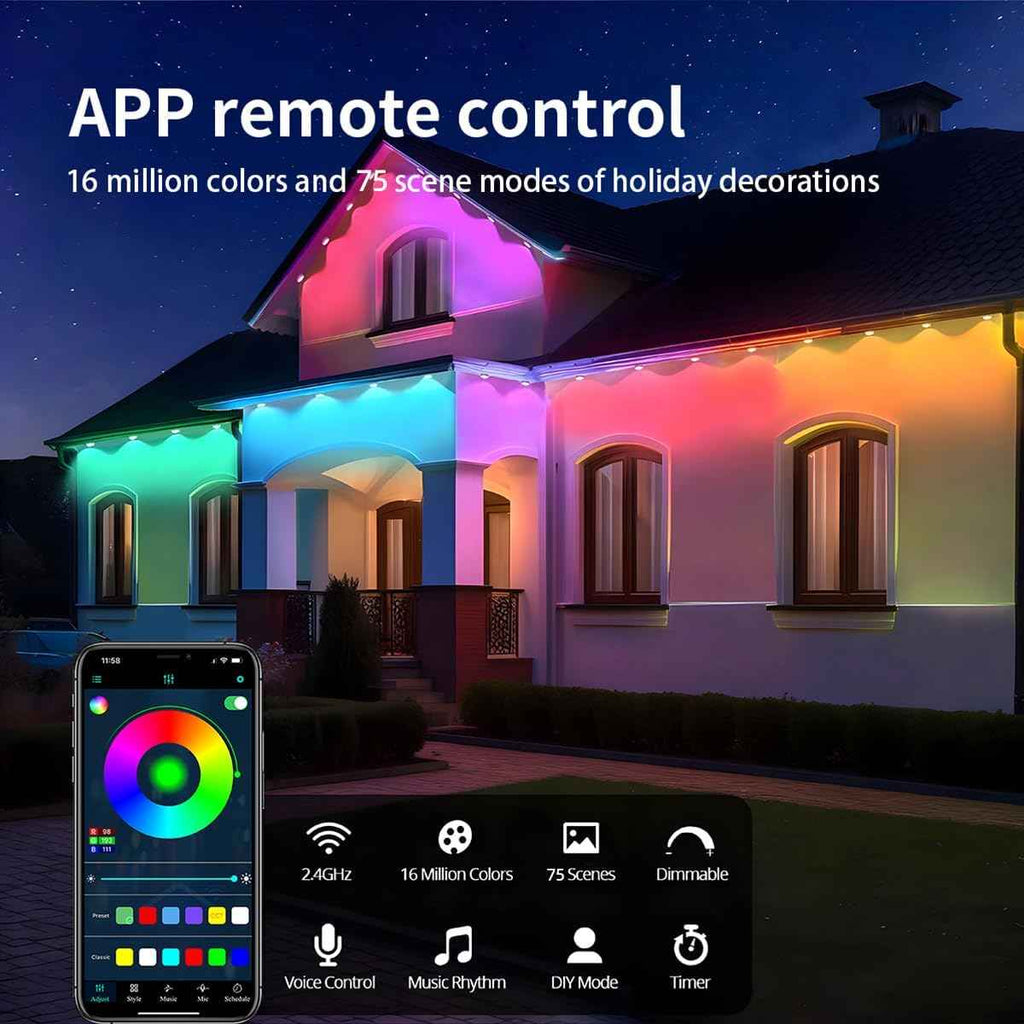 Permanent Outdoor Light,50ft with 30 LED Eaves Lights,Smart RGB Outdoor Lights with 75 Scene Modes,IP67 Waterproof,for Halloween Decorations,Christmas,Party,with App and Remote