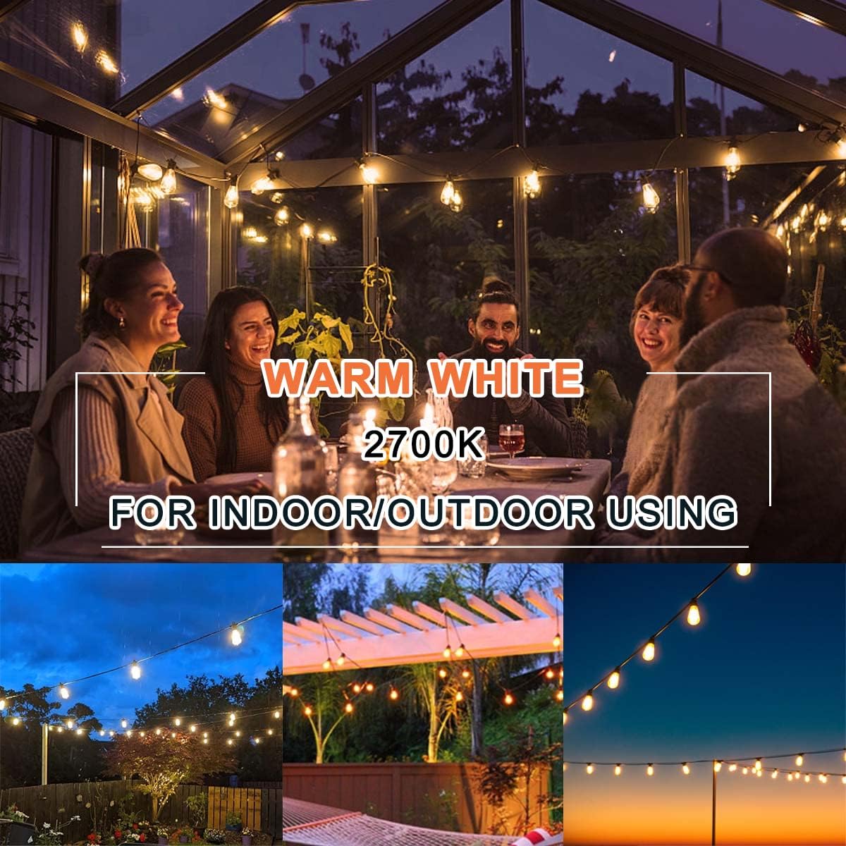 Kawaya Outdoor Lights String LED Patio Lights: 150FT Waterproof Commercial Grade Vintage String Lights for Outside - 72+3 Shatterproof ST38 Edison Bulbs for Porch Bistro Backyard Cafe (75FTx2)