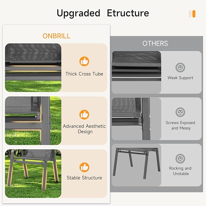 ONBRILL Patio Chairs set of 6, Easy Assembly Stackable Outdoor Dining Chairs - Image 3
