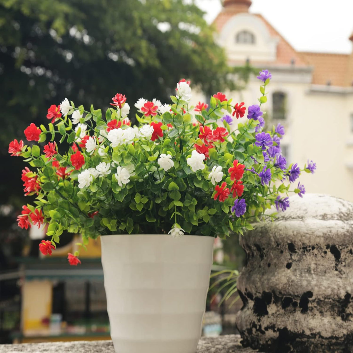 Artificial Flowers Outdoor,8 Bundles UV Resistant Fake Flowers,Outside Plastic Faux Flowers Greenery Shrubs Plants for Indoor Outdoor Planter Home Porch Decor(Green)