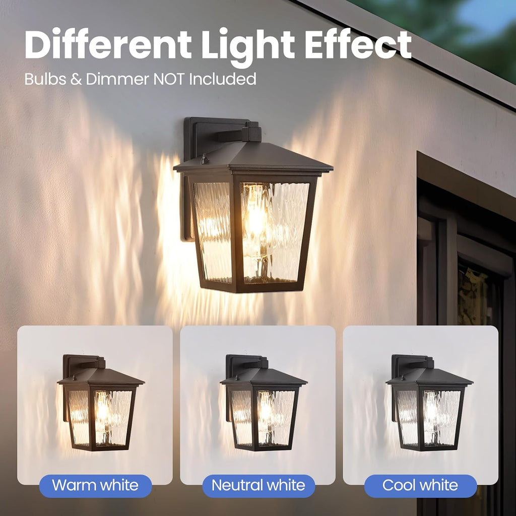 Black Outdoor Wall Sconce Anti-Rust Wall Light Fixture Water Glass