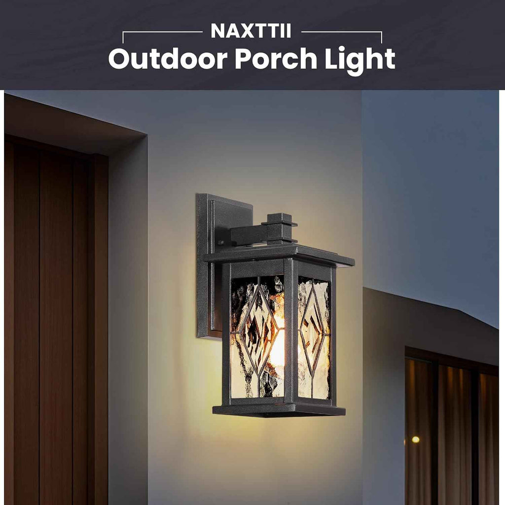Outdoor Wall Lights Matte Black Outside Light Fixtures for House | Aluminum Outdoor Porch Lighting with Handmade Solder Glass, Waterproof Garage Lights, E26 Socket and UL Listed