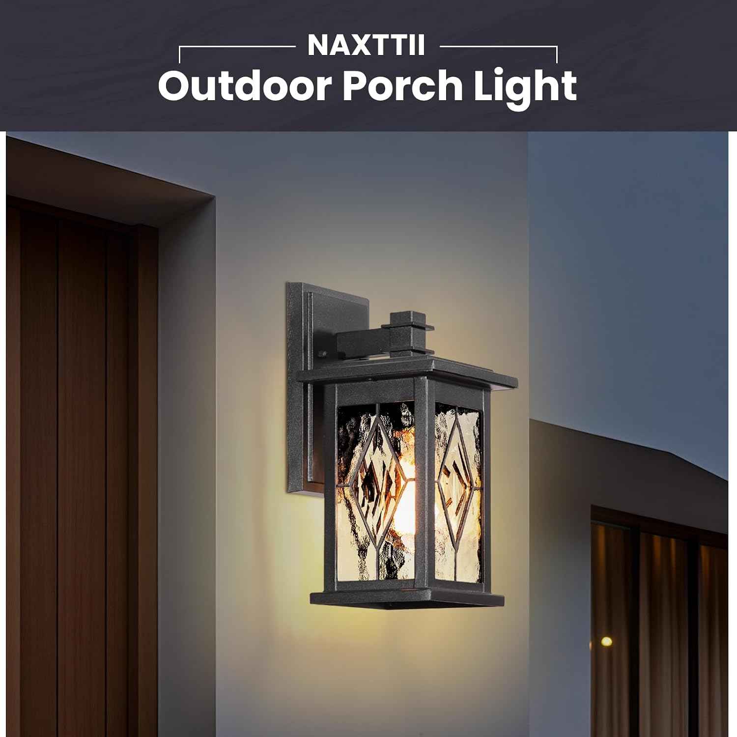Outdoor Wall Lights Matte Black Outside Light Fixtures for House | Aluminum Outdoor Porch Lighting with Handmade Solder Glass, Waterproof Garage Lights, E26 Socket and UL Listed