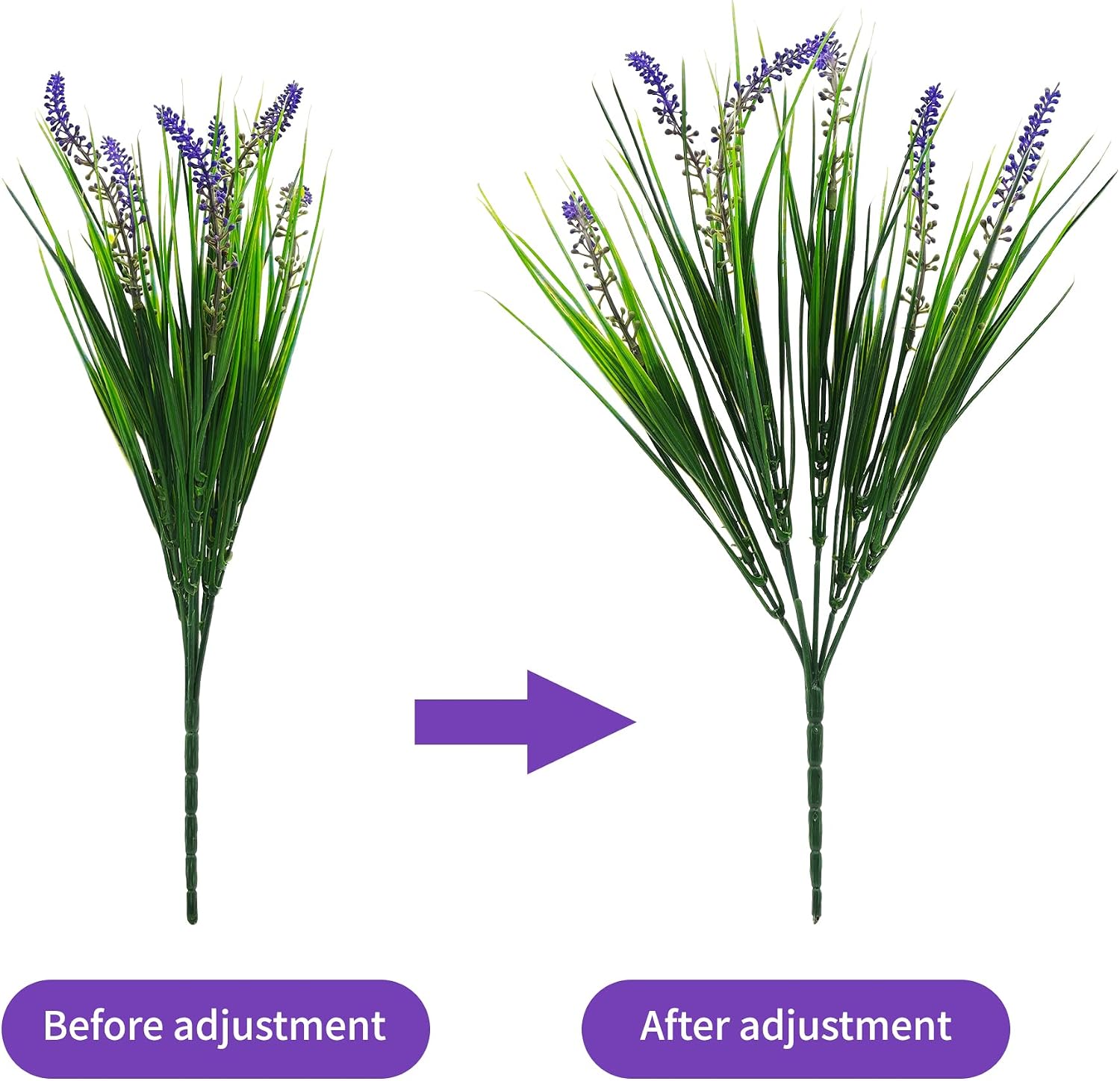 12 Bundles Artificial Plant Outdoor Fake Monkey Grass Faux Lavender Flowers | UV Resistant, No Fading, Zero Maintenance, Outdoor & Indoor