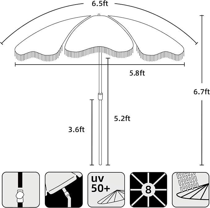 AMMSUN 6.5ft Boho Outdoor Umbrella - Image 6