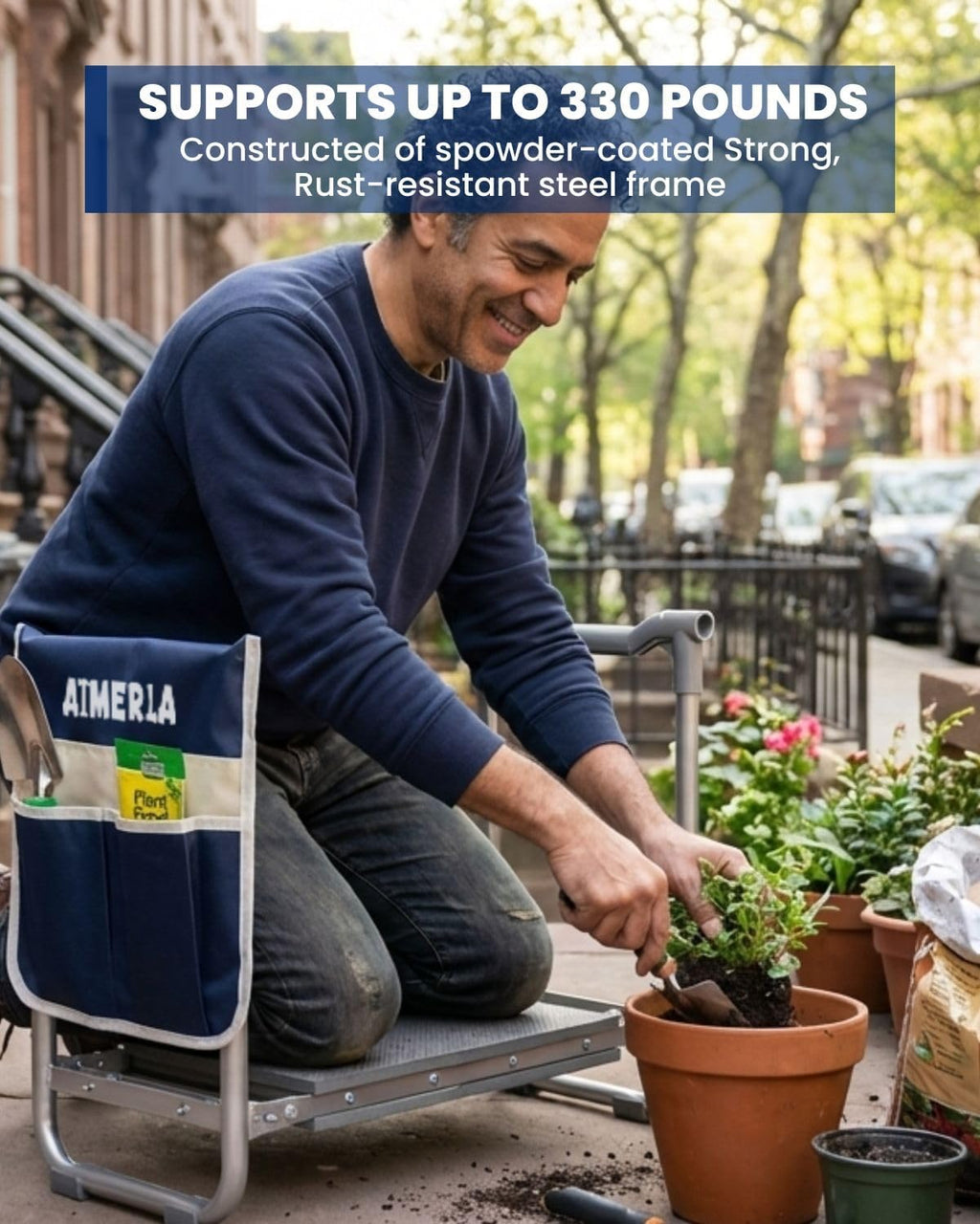 Aimerla Foldable Garden Kneeler Seat Heavy Duty [Upgraded Widened Thick Kneeling Pad] Garden Stool with Large Garden Tool Bags with Pockets - Portable Garden Bench Gardening Gifts for Parents