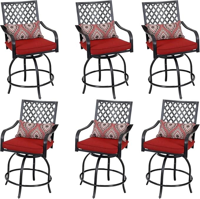 PHI VILLA Outdoor Swivel Bar Stools Set of 6, Counter Height Patio Chairs by PHIVILLAThepioneerofcomfortablehouseholdsupplies