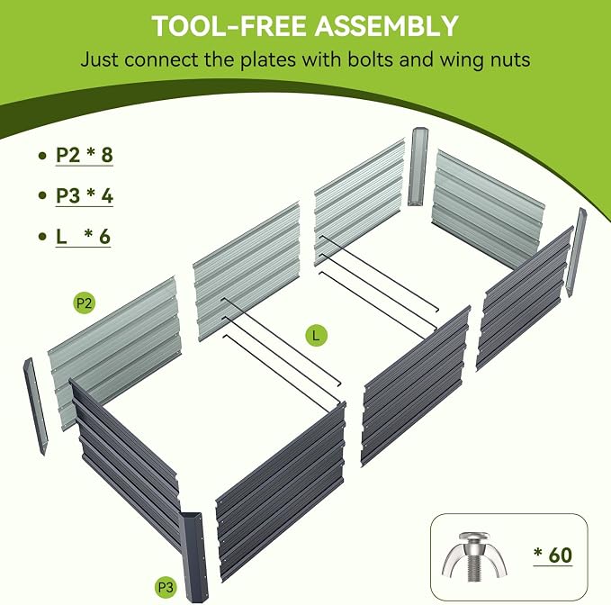 Ohuhu 8x3x1.5FT Metal Raised Garden Bed Outdoor, Reinforced Galvanized Steel - Image 8