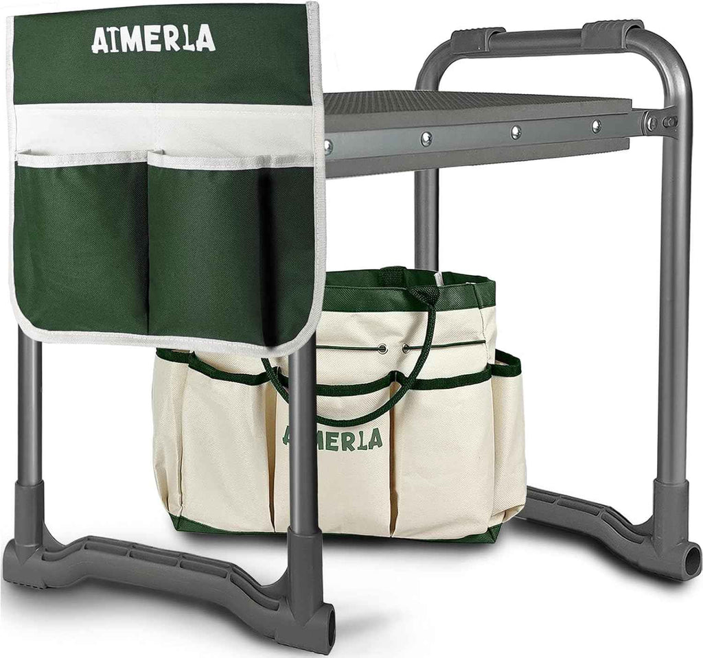 Aimerla Foldable Garden Kneeler Seat Heavy Duty [Upgraded Widened Thick Kneeling Pad] Gardening Stool with Large Tool Bags with Pockets - Portable Garden Bench Gardening Gifts for Parents