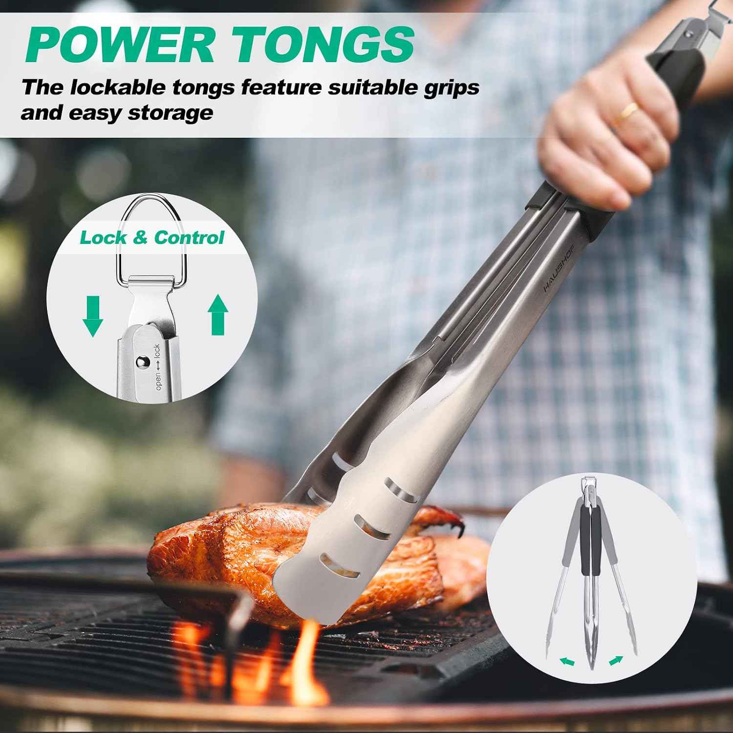 HAUSHOF Large Grill Accessories Heavy Duty BBQ Set Gifts for Men/Women - Premium Stainless Steel Spatula, Fork & Tongs, Barbecue Utensils Tool Kit Gift for Grilling Lover Outdoor