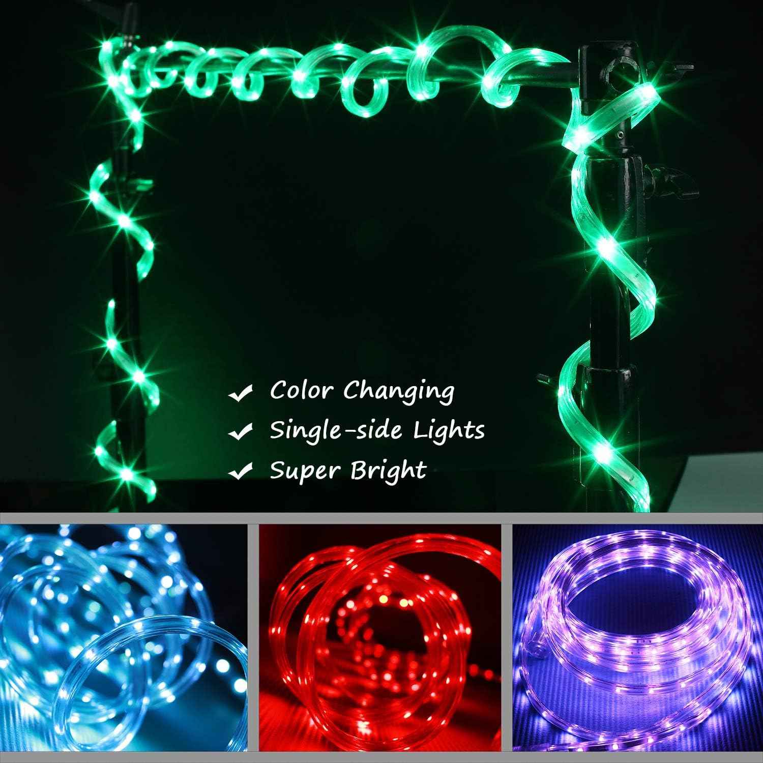 Outdoor 16.4ft RGB Rope Lights, 120V Remote IP65 Decor | 150 LEDs, 8 colors, 6 modes, IR remote, dual-fuse ETL plug; connects up to 65.6ft