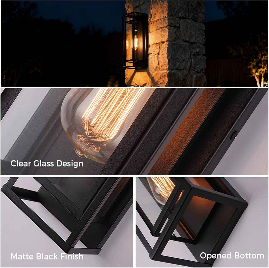 18 Inch 2 Pack Outdoor Wall Lantern Light Fixture，Large Black Exterior Wall Sconce with Clear Glass | Waterproof Anti-Rust Porch Light with E26 Socket for Entryway, Patio, Garage