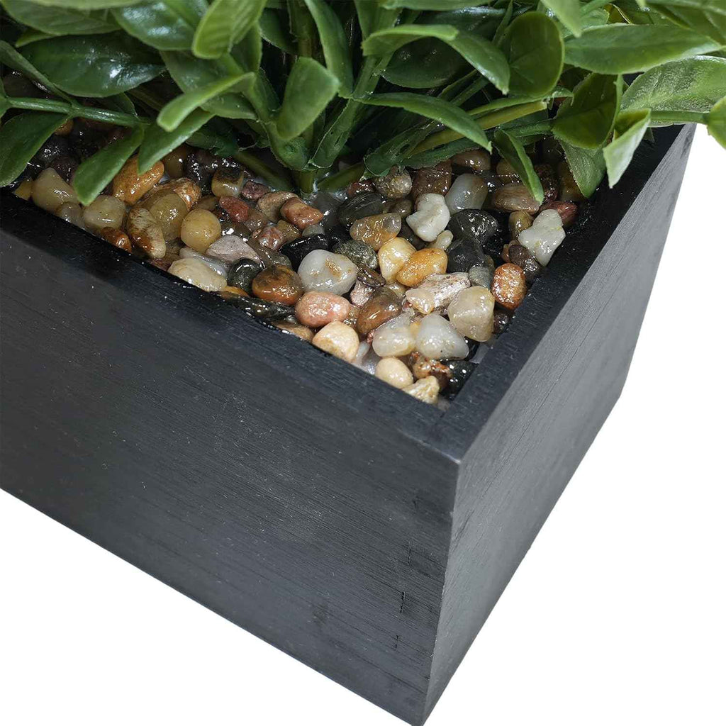 Winlyn 14" Artificial Boxwood Plant Greenery Arrangement Faux Boxwood in Black Rectangular Wooden Planter Potted Herb Plant for Farmhouse Home Decor Wedding Windowsill Mantel Shelf Table Centerpiece