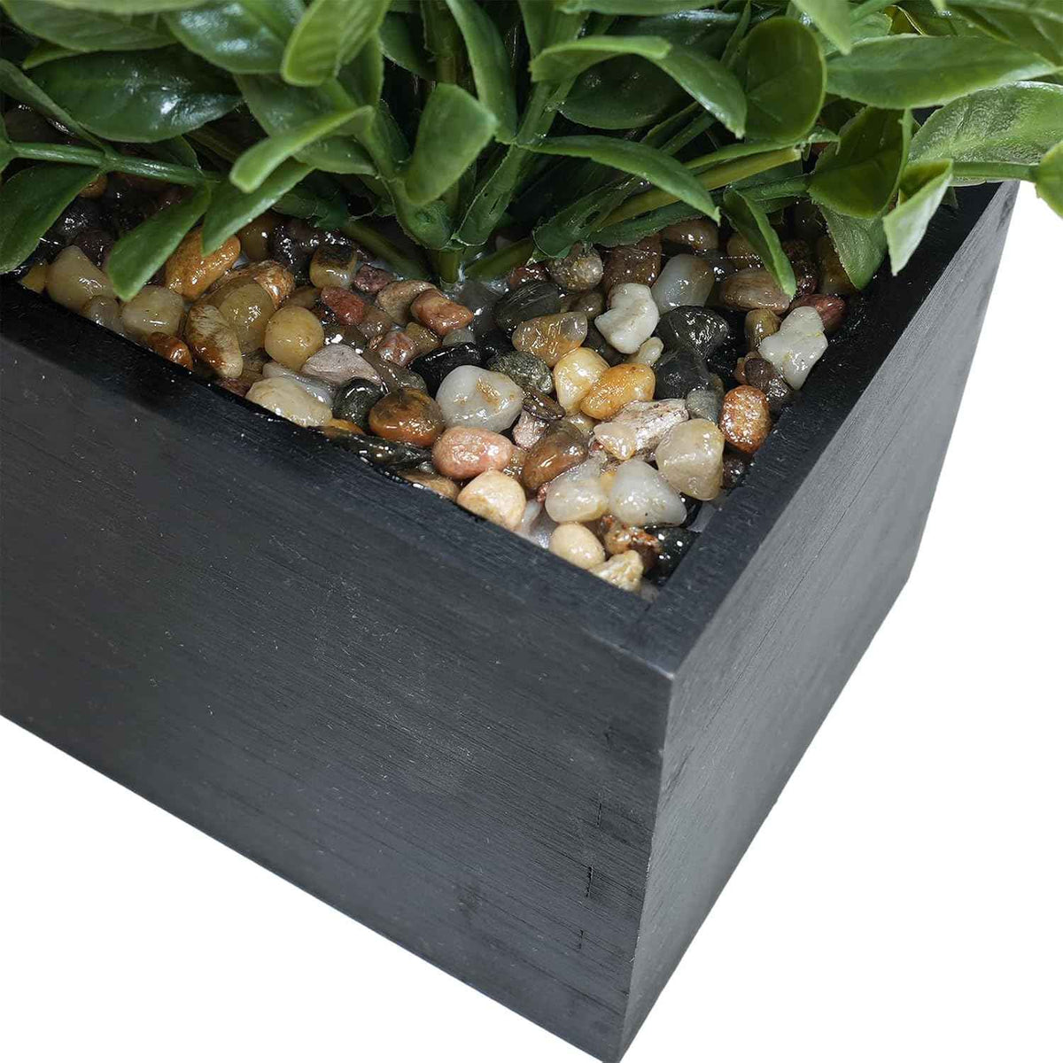 Winlyn 14" Artificial Boxwood Plant Greenery Arrangement Faux Boxwood in Black Rectangular Wooden Planter Potted Herb Plant for Farmhouse Home Decor Wedding Windowsill Mantel Shelf Table Centerpiece