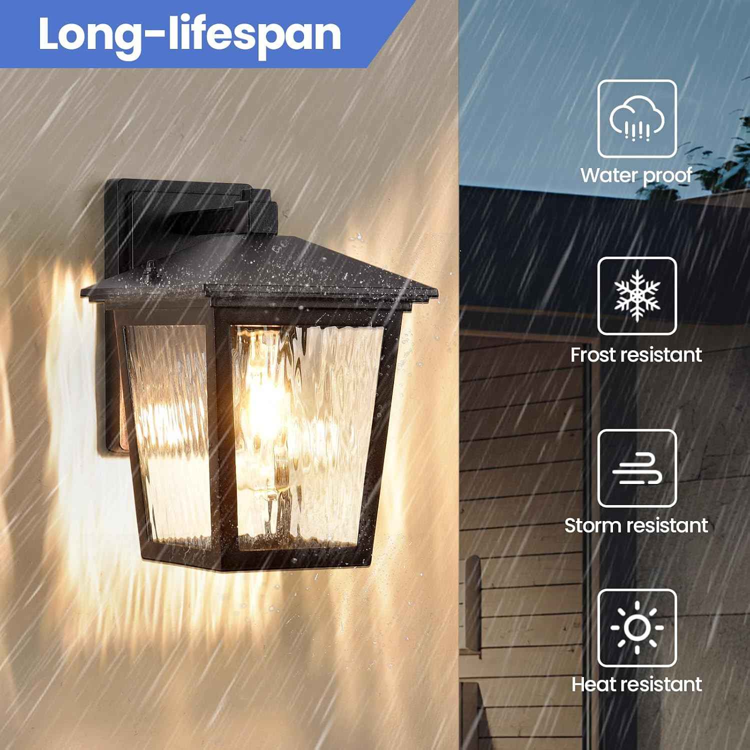Black Outdoor Wall Sconce Anti-Rust Wall Light Fixture Water Glass
