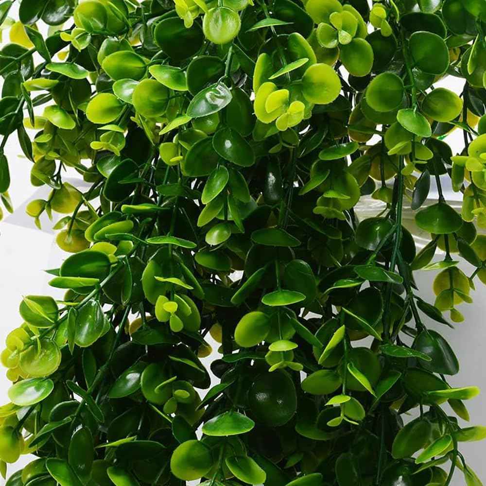 2pcs Artificial Hanging Plants Fake Hanging Plant Faux Eucalyptus Leaf Greenery Vine Outdoor UV Resistant Plastic Plants (2, Green)