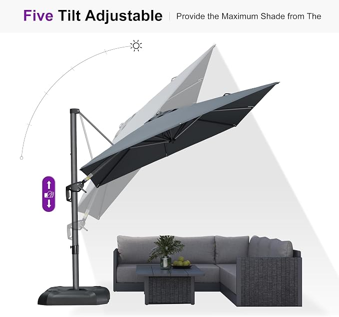 PURPLE LEAF 8 Feet Square Cantilever Umbrella Patio Umbrella - Image 9