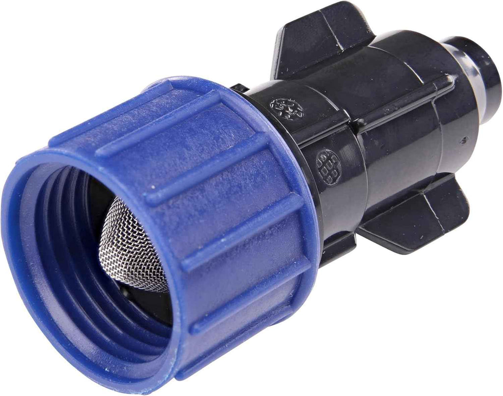 Raindrip S5900UB, Smart Loc Universal Swivel Adapter for Tubing, 3/4-Inch MHT, With Filter Washer, Drip Irrigation Fitting for 1/2-Inch, 5/8-Inch, & 0.710-Inch Supply Tubing and Dripline, Black/Blue