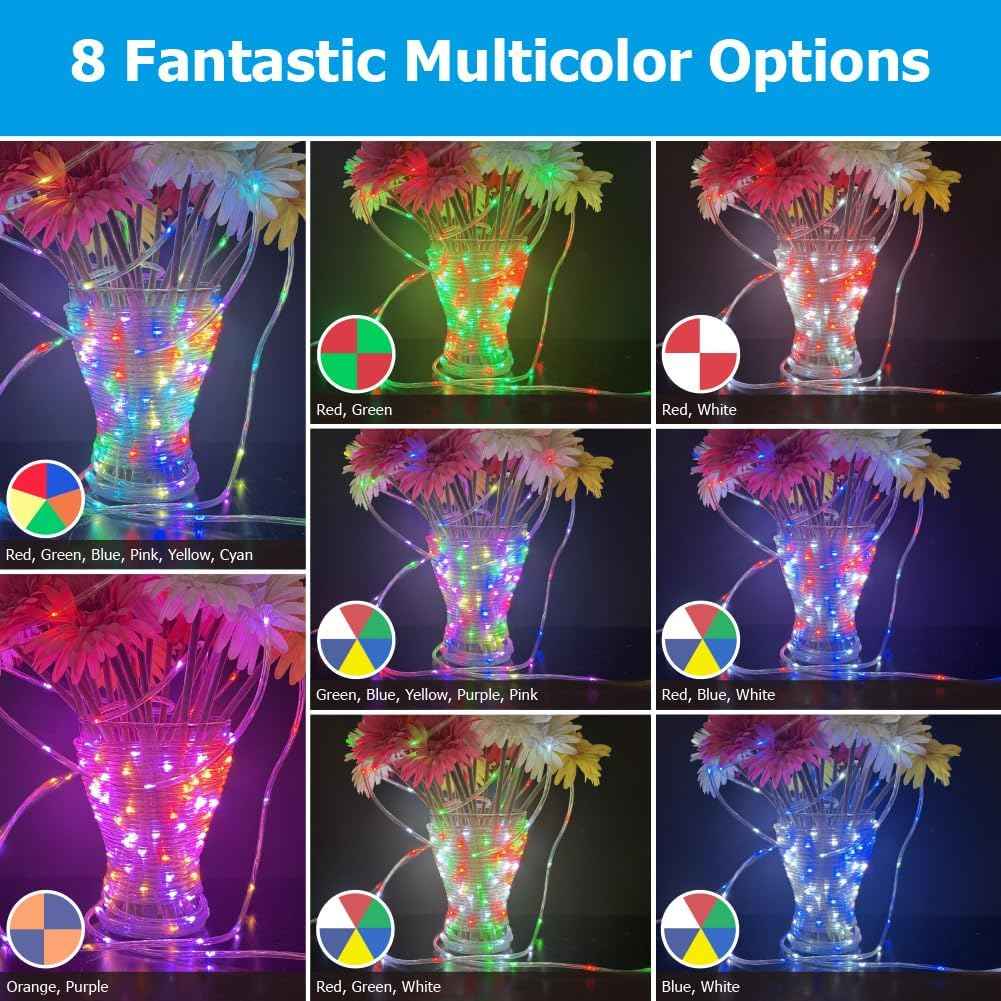 50ft Outdoor LED Rope Lights, IP68 Waterproof 25 Color Changing String Lights with 149 Modes, Warm White&RGB Twinkle Fairy Tube Light for Christmas Indoor Outside Railing, Balcony, Patio Decor