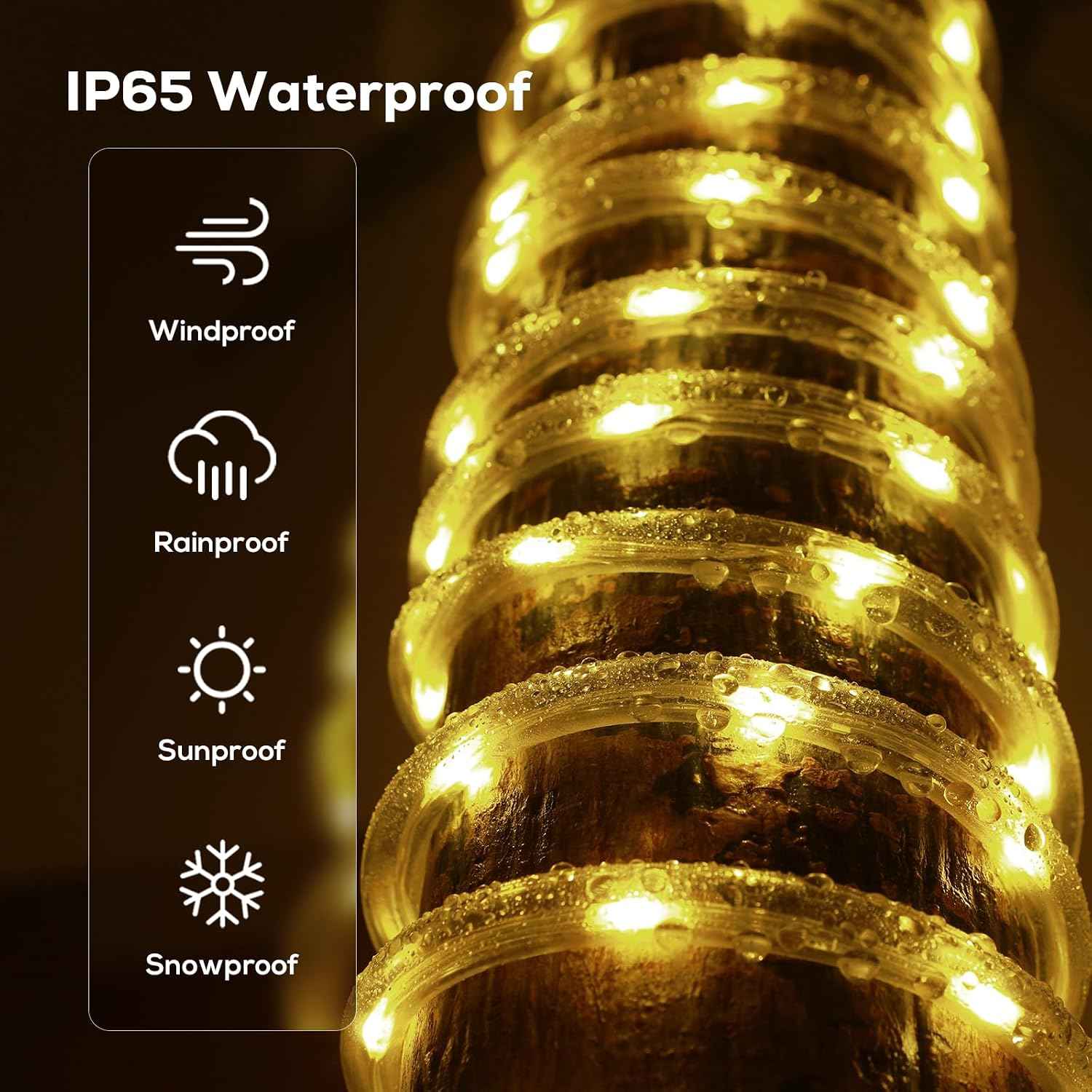 100FT 720 LED Rope Lights Outdoor Waterproof with Remote, 8 Modes and 4 Brightness, Rope Lights for Outside, Bedroom, Patio, Garden, Christmas Lights Indoor Outdoor Decoration (Warm White)