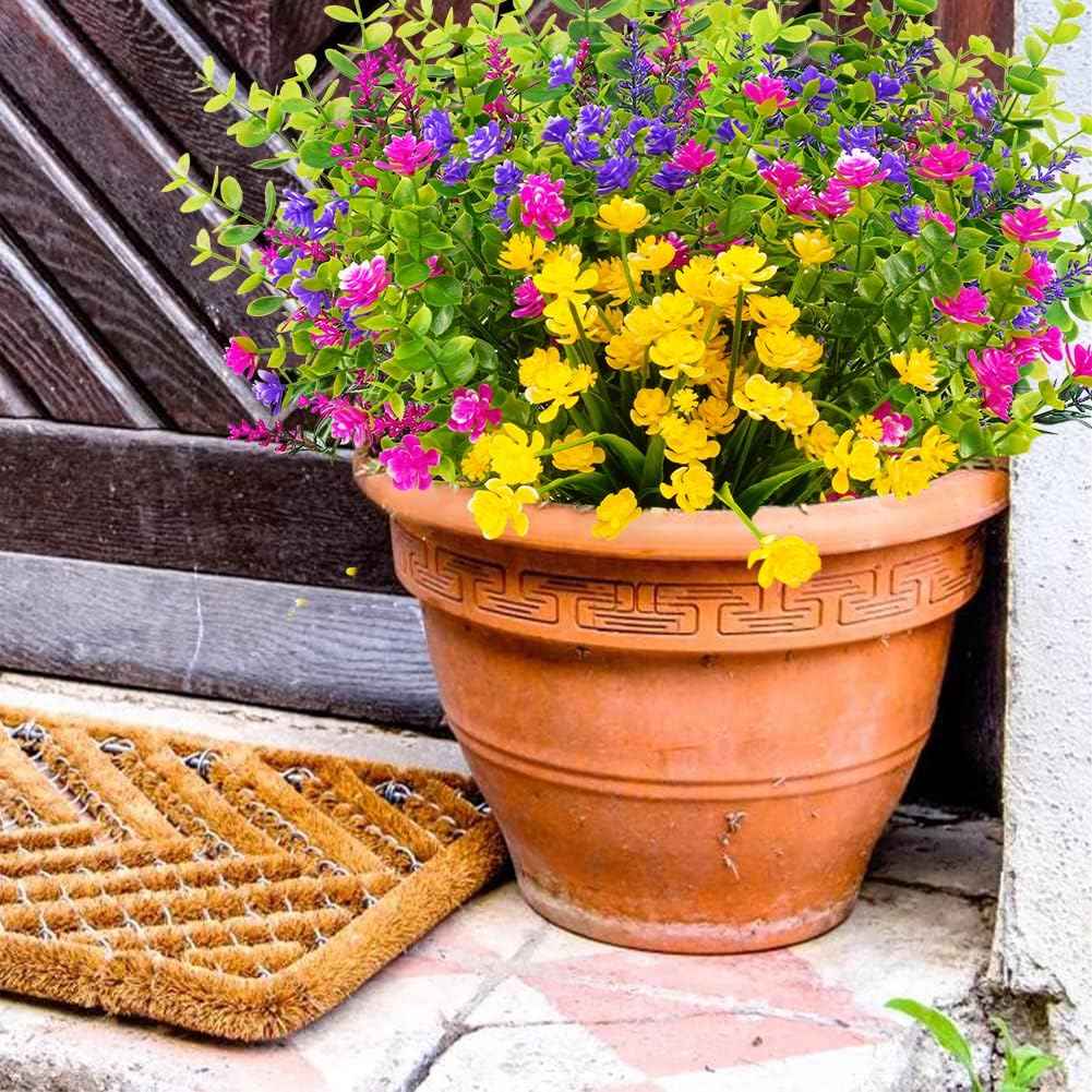 12 Bundles Outdoor Artificial Fake Flowers UV Resistant No Fade Boxwood Faux Plastic Shrubs Plants for Garden Patio Porch Window Box Home Wedding Farmhouse Hanging Décor