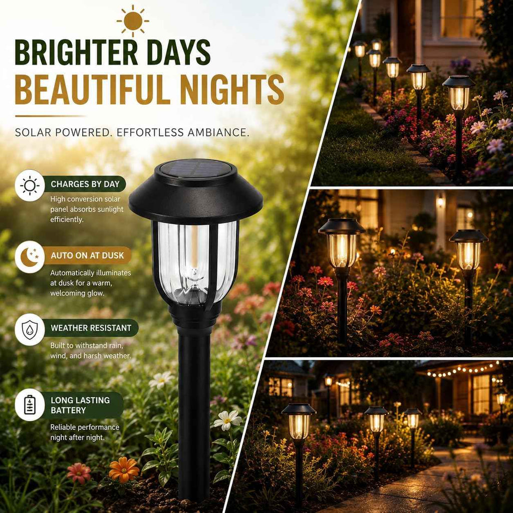 Solar Pathway Lights Outdoor 8 Pack, Warm White Solar Path Lights, Waterproof Energy Efficient Landscape Lights Decorative Auto On/Off, Solar Garden Lights for Yard Walkway Driveway Patio