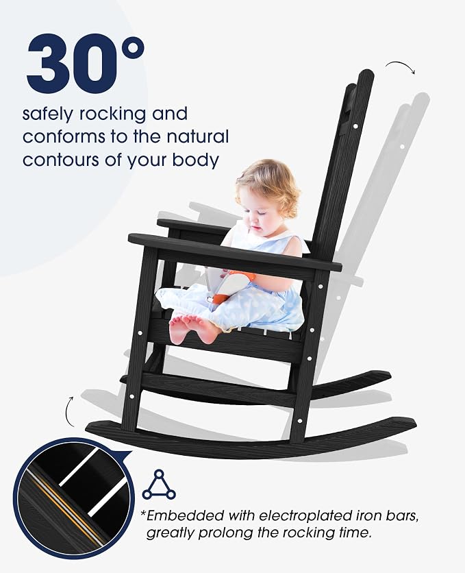 KINGYES Oversized Outdoor Rocking Chair Set of 4, All-Weather Patio Rocking - Image 4