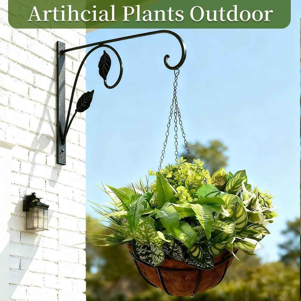 Artificial Plants Outdoor Greenery Fake Plants, 10 Bundles | Large Bunches Faux Plants with Stems and Plastic Leaves, Outdoor Bushes for Patio Front Porch Yard Garden Decor)