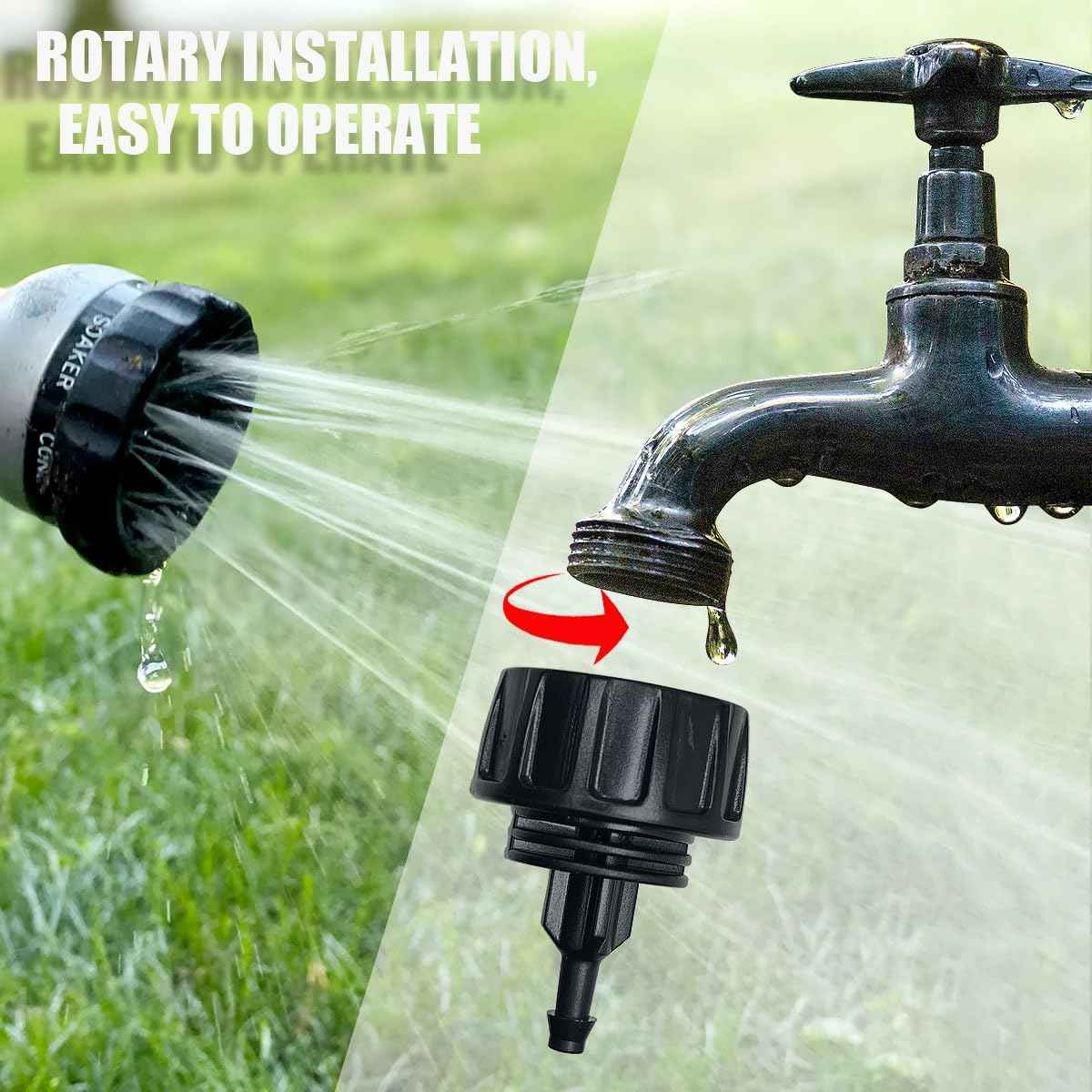 6 Pack Drip Irrigation Hose Connectors, 1/4 Inch Drip Irrigation Tubing to Faucet/Garden Hose Adapter, 3/4 to 1/4 inch Drip Irrigation Tubing Connectors, 1/4 Inch Drip Irrigation Garden Hose Adapter