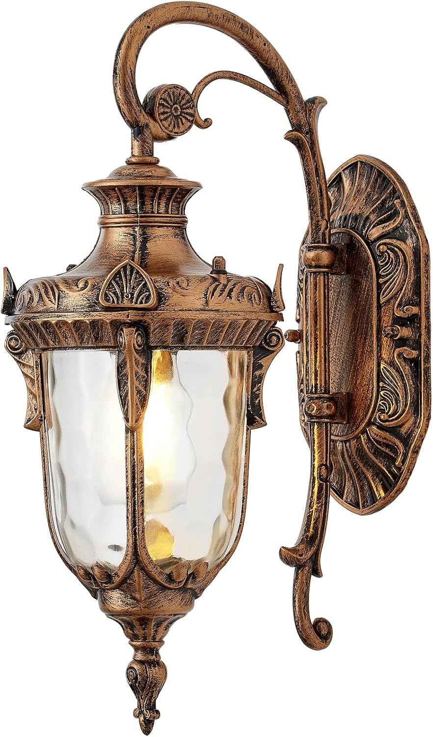 Vintage Gold Outdoor Wall Light Fixtures 17" Outside Wall Lantern Waterproof Exterior Porch Lights with Hammered Glass Shade Wall Sconce Light for House Front Door Garage Doorway Yard