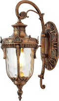 Vintage Gold Outdoor Wall Light Fixtures 17" Outside Wall Lantern Waterproof Exterior Porch Lights with Hammered Glass Shade Wall Sconce Light for House Front Door Garage Doorway Yard