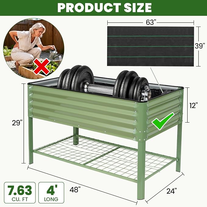 Elevated Raised Garden Bed 2' x 4'- Galvanized Metal Planter Boxes - Image 5