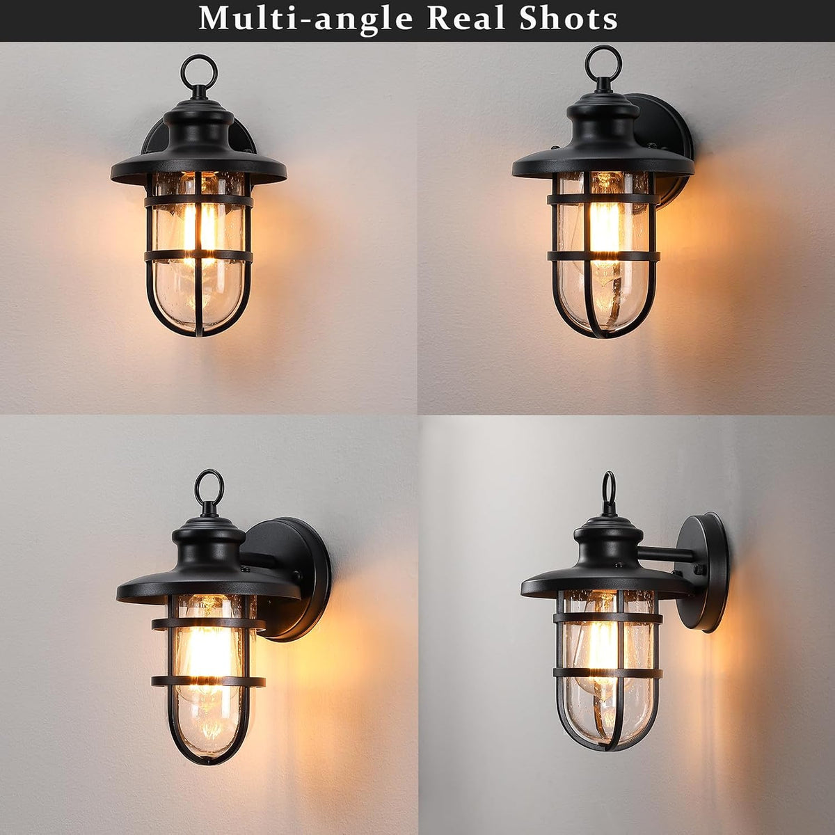 Outdoor Wall Lights Set of 2, Porch Light Fixtures with Seeded Glass | Rustic Coastal style, Industrial Nautical Metal Cage, E26 Base, Waterproof, Anti-Rust, Weather-Resistant, for Patio Garage